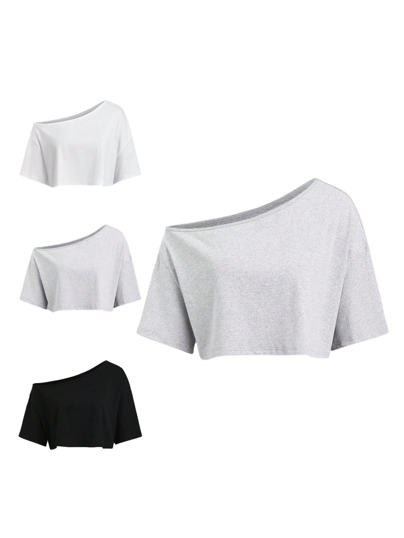 SOLY HUX Women's Off The Shoulder Short Sleeve T Shirts 3 Packs Crop Tees Summer Basic Tops
