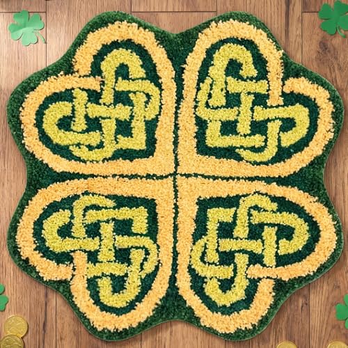 Drydiet St. Patrick's Day Shamrock Bathroom Rug Ireland Celtic Knot Door Mat Leaf Shower Mat Irish Bathroom Shower Decoration Non Slip Washable Rug 20 x 24 Inches(Retro)