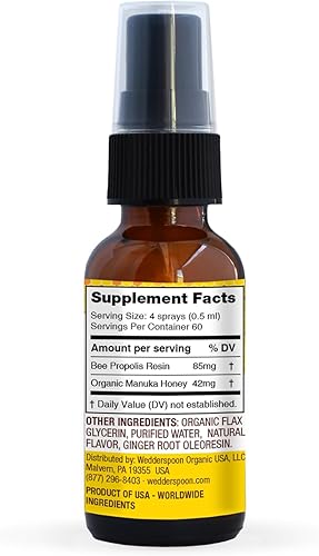 Miniatura 2 de Wedderspoon Spray de garganta con propóleo y miel de manuka, limón y jengibre, 1 onza líquida (paquete de 1), alivio del dolor de garganta, apoyo