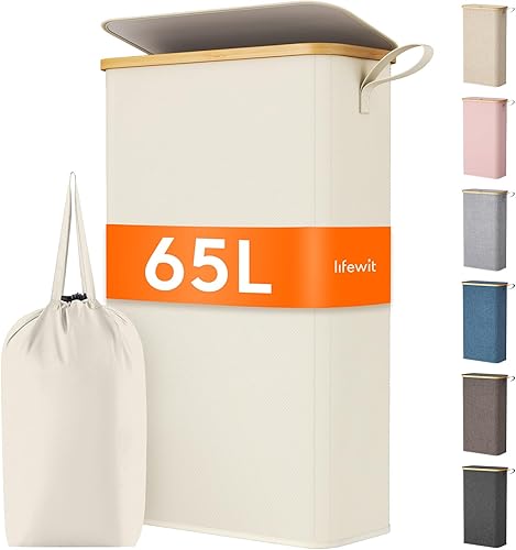 Miniatura 31 de Lifewit - Cesto de lavandería doble de 150L con tapa, canastas grandes para la ropa con bolsas extraíbles, 2 secciones, cestos estéticos