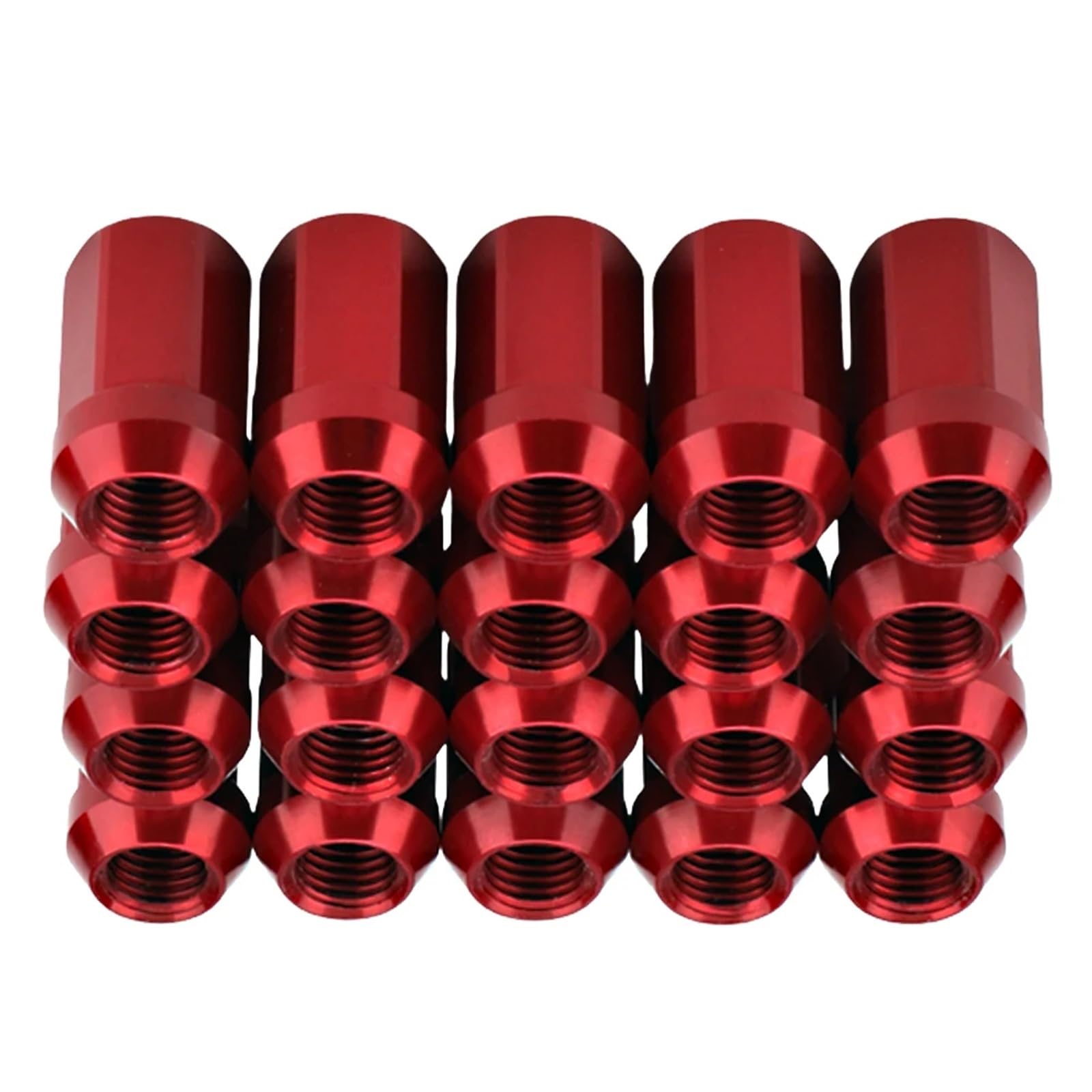 Auto Rad Zubehör Kompatibel Mit Hyundai 20 Stück Radmuttern M12 x 1,5, Radmuttern, Sechskant, 19 mm, geschlossenes Ende, Kegelbasis, Autozubehör(Red)