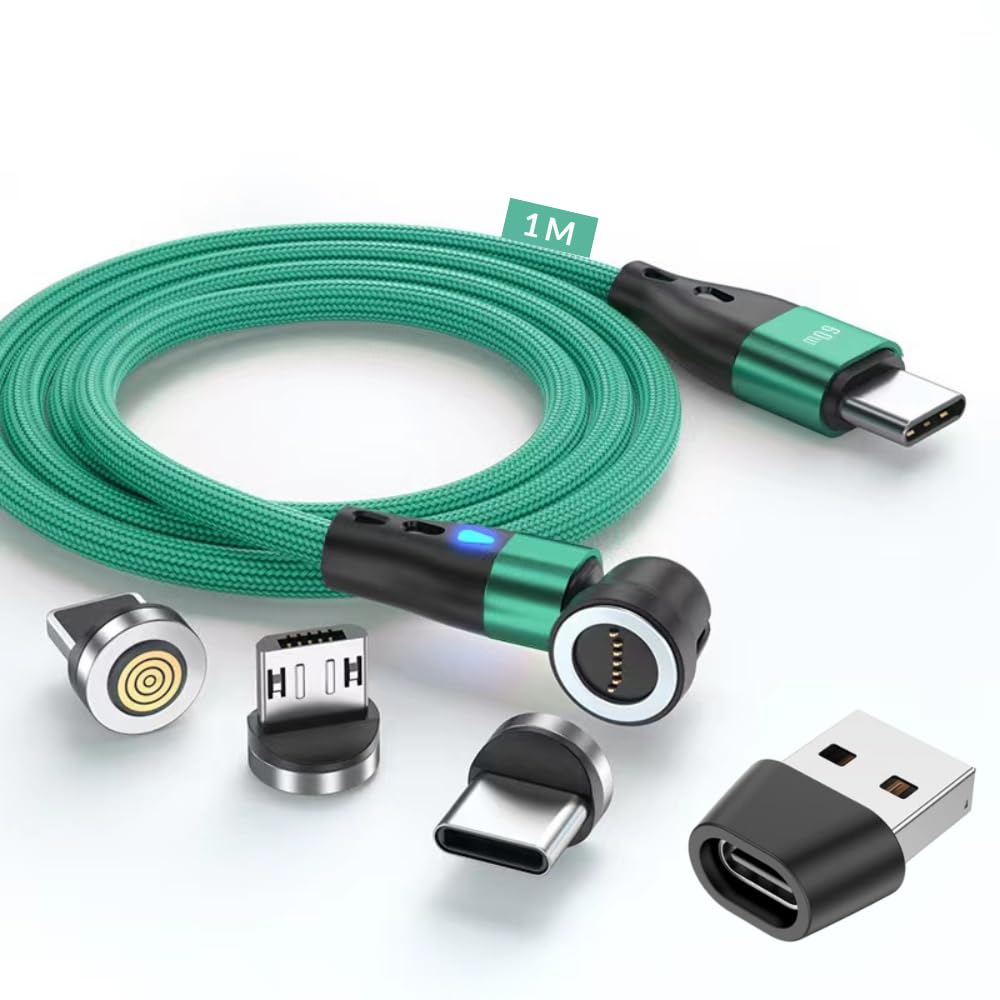 JMF Tech PD 60W Fast Charging Charging Cable, 360° & 180° Rotation USB-C to TypC Data Cable, 3-in-1 Data Sync Phone Charger for Samsung S22/Laptop/l-Pad (Green - 1M)