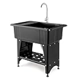 VINGLI 20-Gallon Utility Sink Laundry Tub for Washing Room, Freestanding Utility Sink with Stainless Steel Faucet, (Black, 32.3
