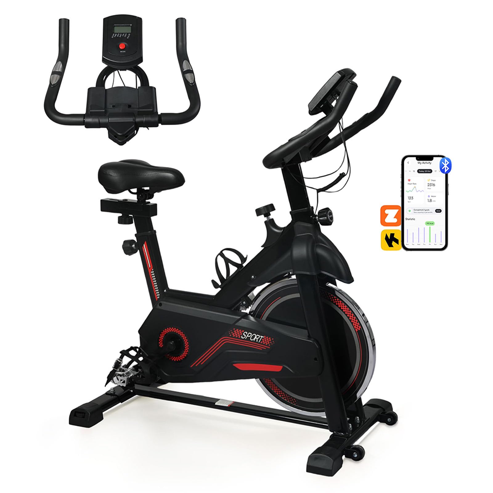 Centra Exercise Bike with Magnetic Resistance, 6kg Flywheel Indoor Cycling Bike for Home Gym, Quiet Stationary Bike with APP, LCD Display & Pulse Sensor, Adjustable Seat, 150kg Capacity, Tablet Holder