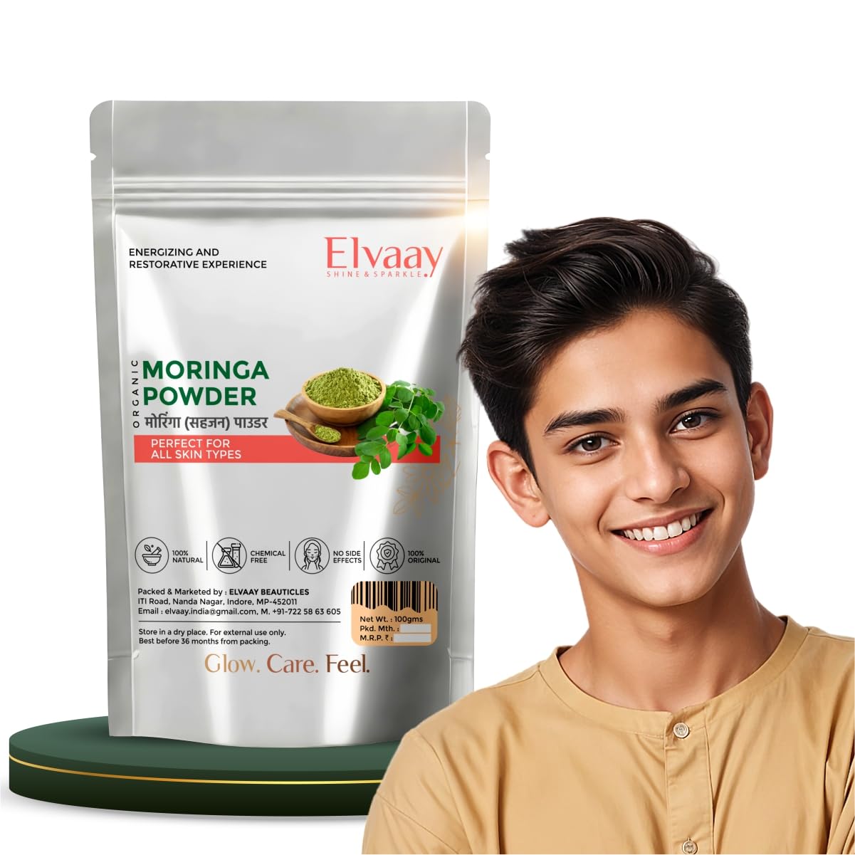 Elvaay Moringa Powder Body Scrub | Natural Tan Remover | Radiant Skin | For Men & Women All Skin Types | Enriched with Skin Protein | 100gm-image-5