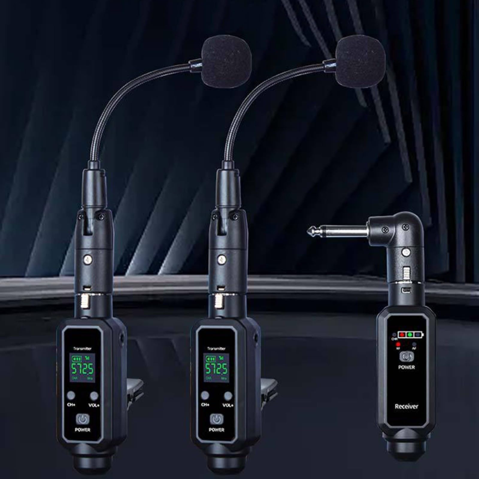 Kabelloses Instrumenten-Mikrofonsystem UHF 570–590 MHz < 6 ms Latenz 800 mAh für Saxophon Trompete Erhu Live Performance Stage schwarz (1 IN 2)