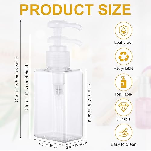 Miniatura 10 de Domensi Botellas de viaje de 3.4 onzas, botellas dispensadoras pequeñas, botellas de champú y acondicionador, botellas cuadradas vacías de plástico,