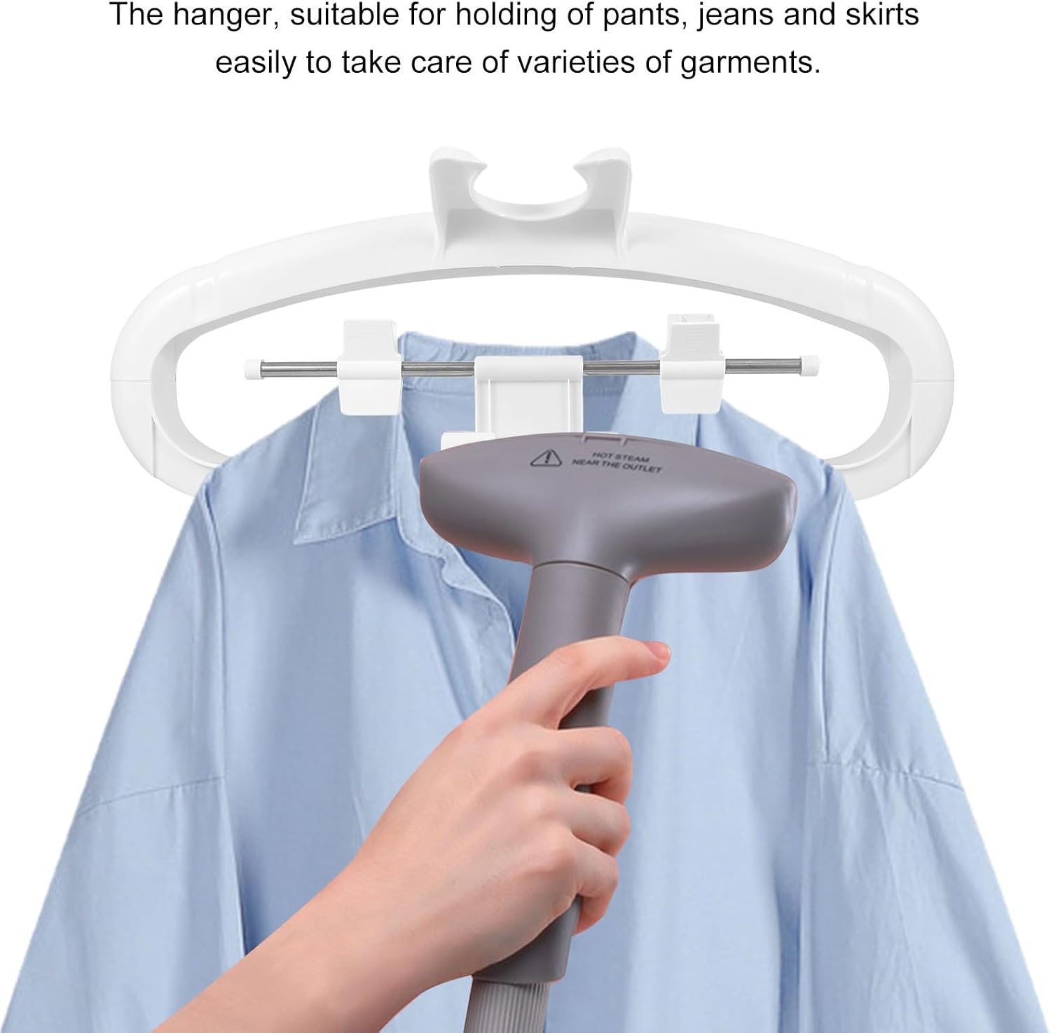 Garment Steamer Rack Clothes Hanger with Clips, White Plastic