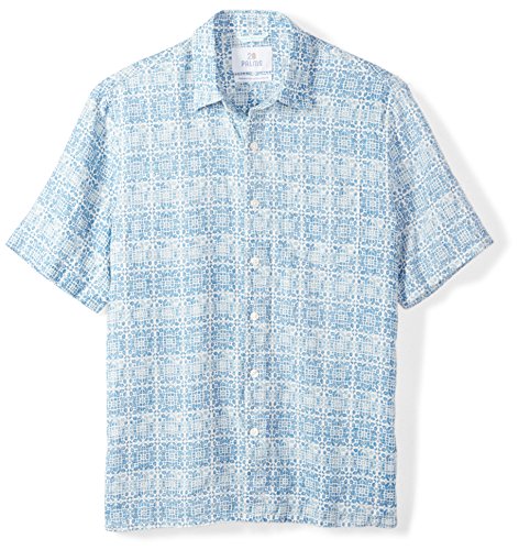 Amazon Brand - 28 Palms Men's Relaxed-Fit 100% Linen Reverse Print Shirt