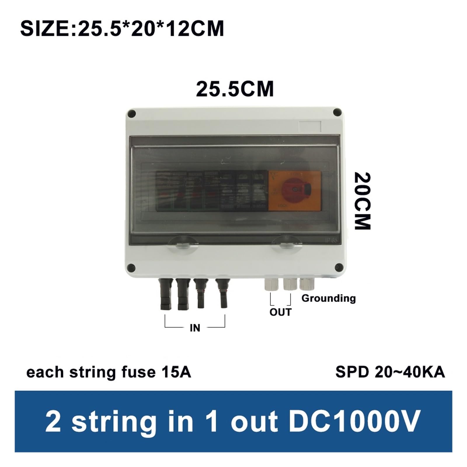 RWRAPS Scatola combinatrice DC Impermeabile for Esterni 2 Stringhe 2 ingressi 1 Uscita 1000 V IP65 PV Protezione Contro Le sovratensioni solari