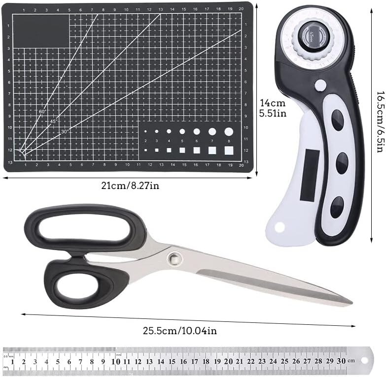 LMDZ 4Pcs Rotary Cutter Tool Kit With 45mm Rotary Cutter A5 Cutting Mat Steel Ruler Tailor Scissors For Leather Cutting Craft - (Color: type 1)