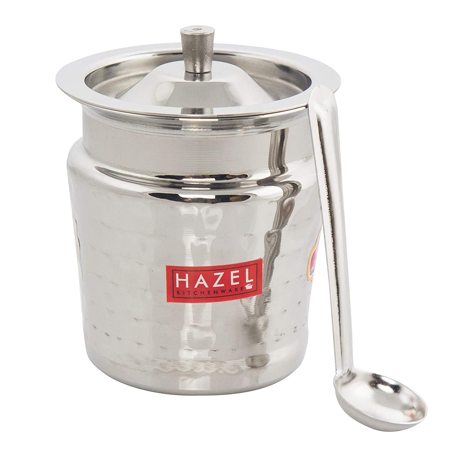 HAZEL Ghee Pot with Spoon Stainless Steel Hammered Finish Ghee