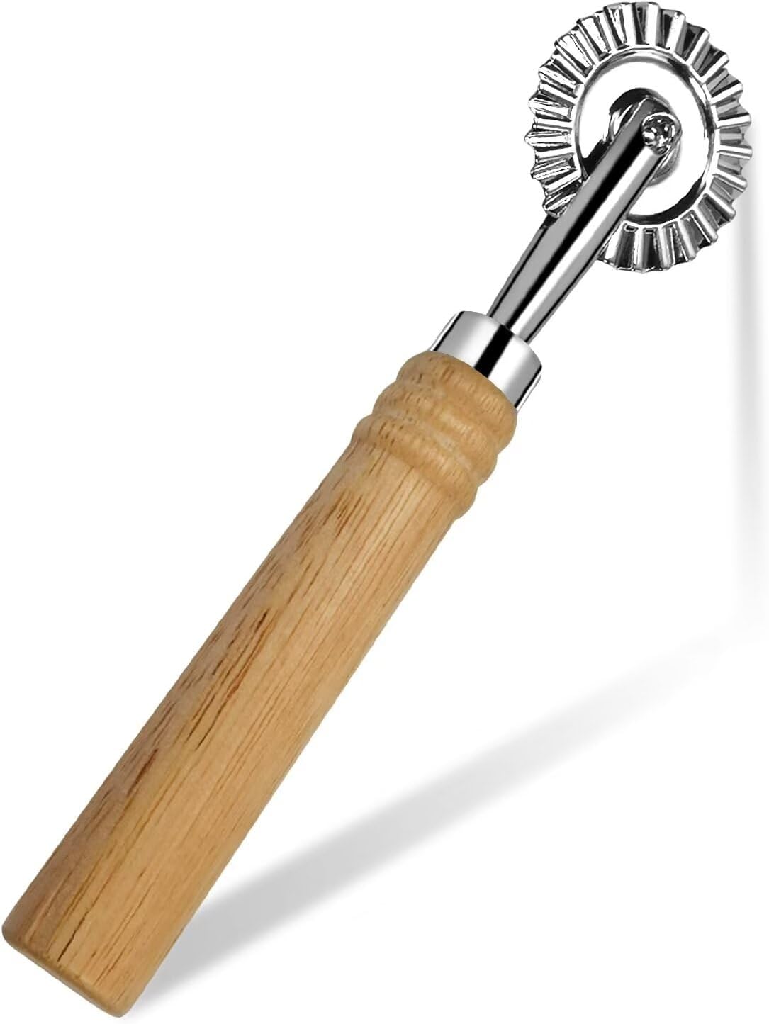 Ravioli Cutter Wheel with Long Wooden Handle, Zinc Alloy Pasta Cutter for Kitchen, Silver