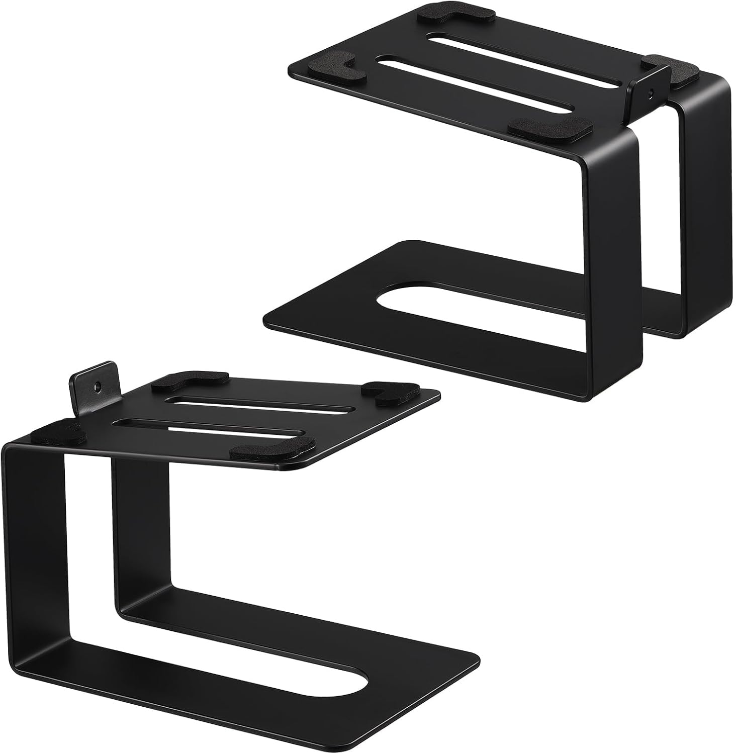 Coolty Supporti per altoparlanti da scrivania, 1 paio, universali in metallo, con cuscinetti ammortizzanti, design inclinabile, supporto per altoparlanti per tavolo da gioco e tavolo PC (B)