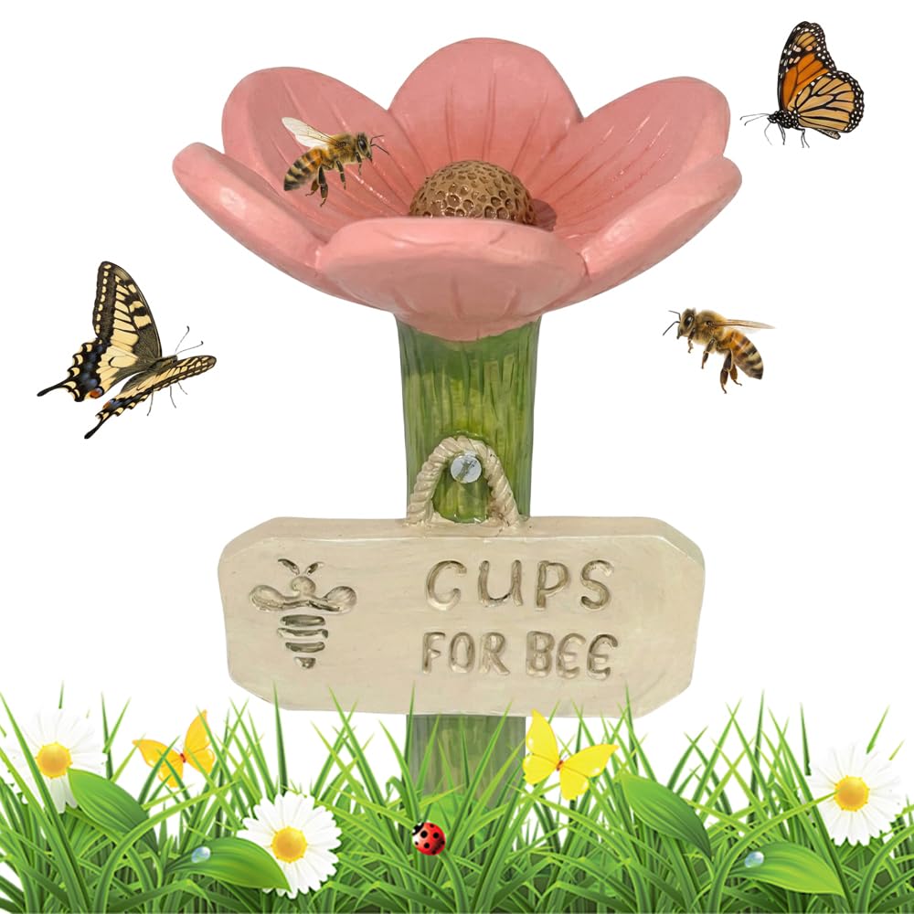 Bee Watering Station for Garden, 2026 New Cups for Bees, Resin Bee Drinking Bowl for Patio Lawn, Garden Pollinator Water Feeder for Garden Decor, Bee Water Cup for Gardeners (yellow) — view 10
