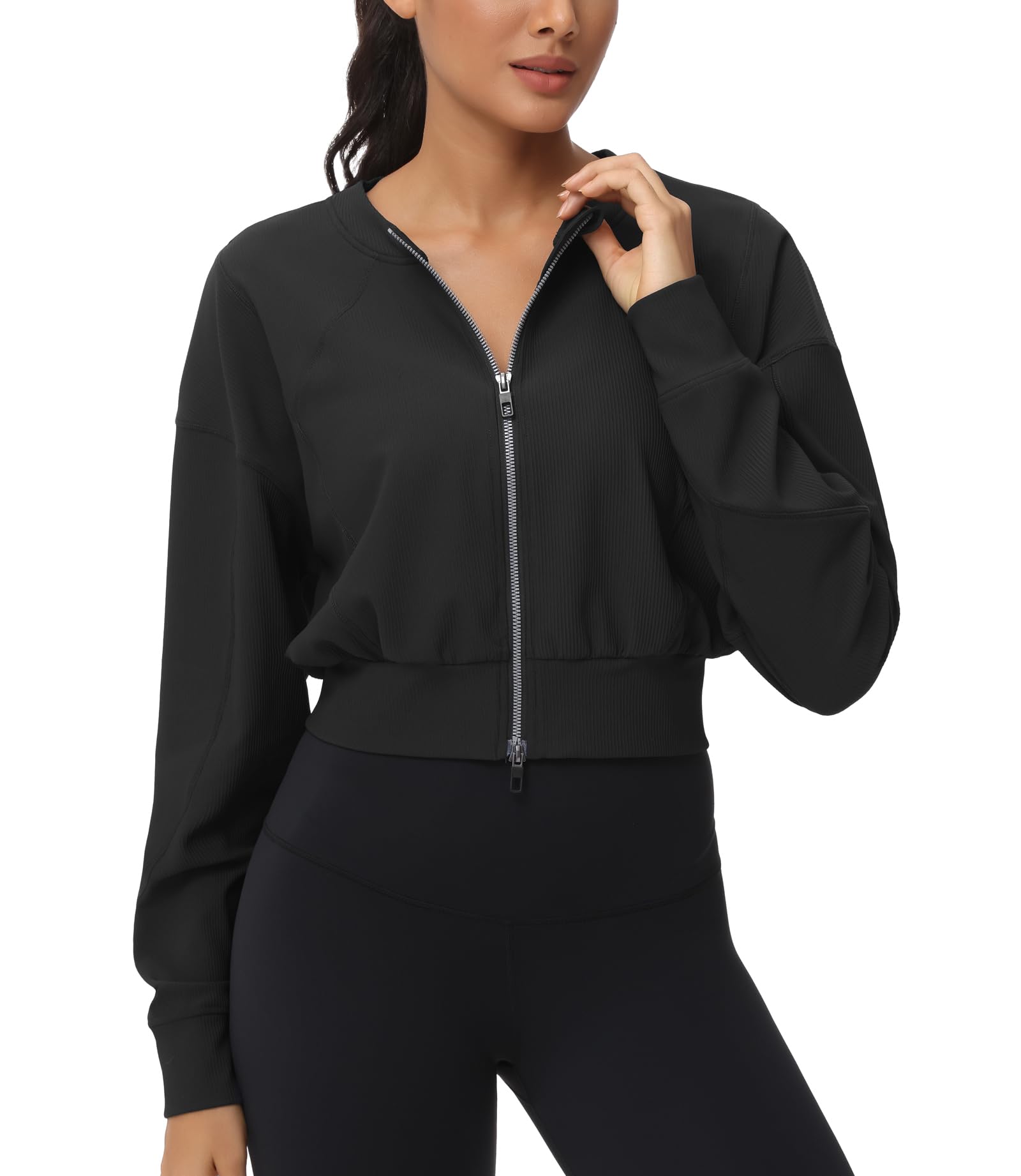 the gym people Women's Cropped Jackets Full Zip Long Sleeve Ribbed Workout Sweatshirts Lightweight Casual Tops-picture-42