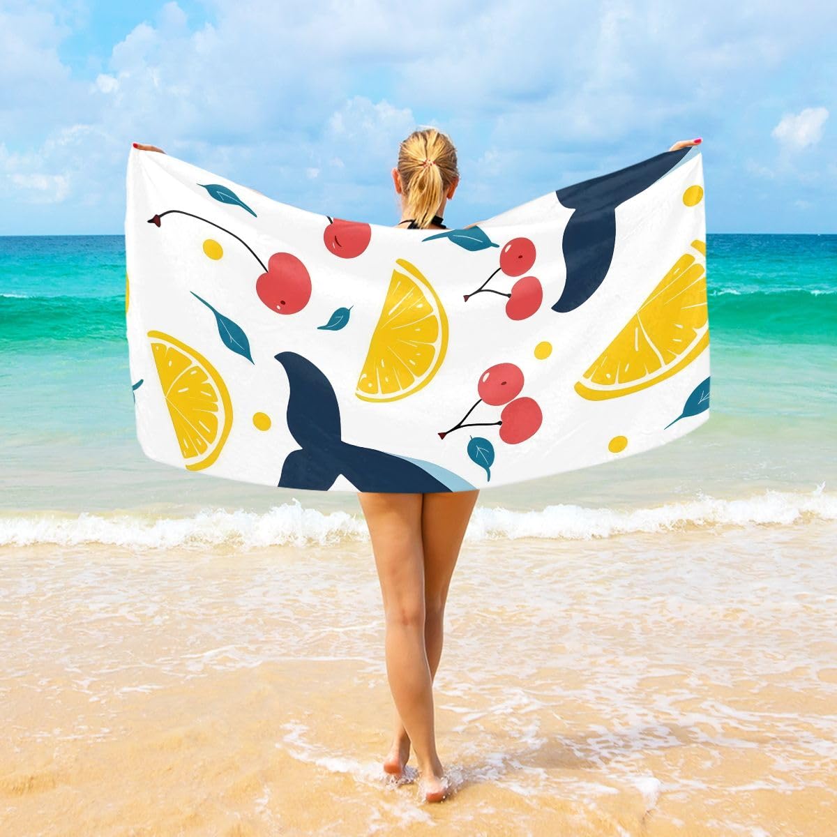 Toalla Baño Ballena Limón Cereza Toalla Personalizada Uso Diario 80x130Cm