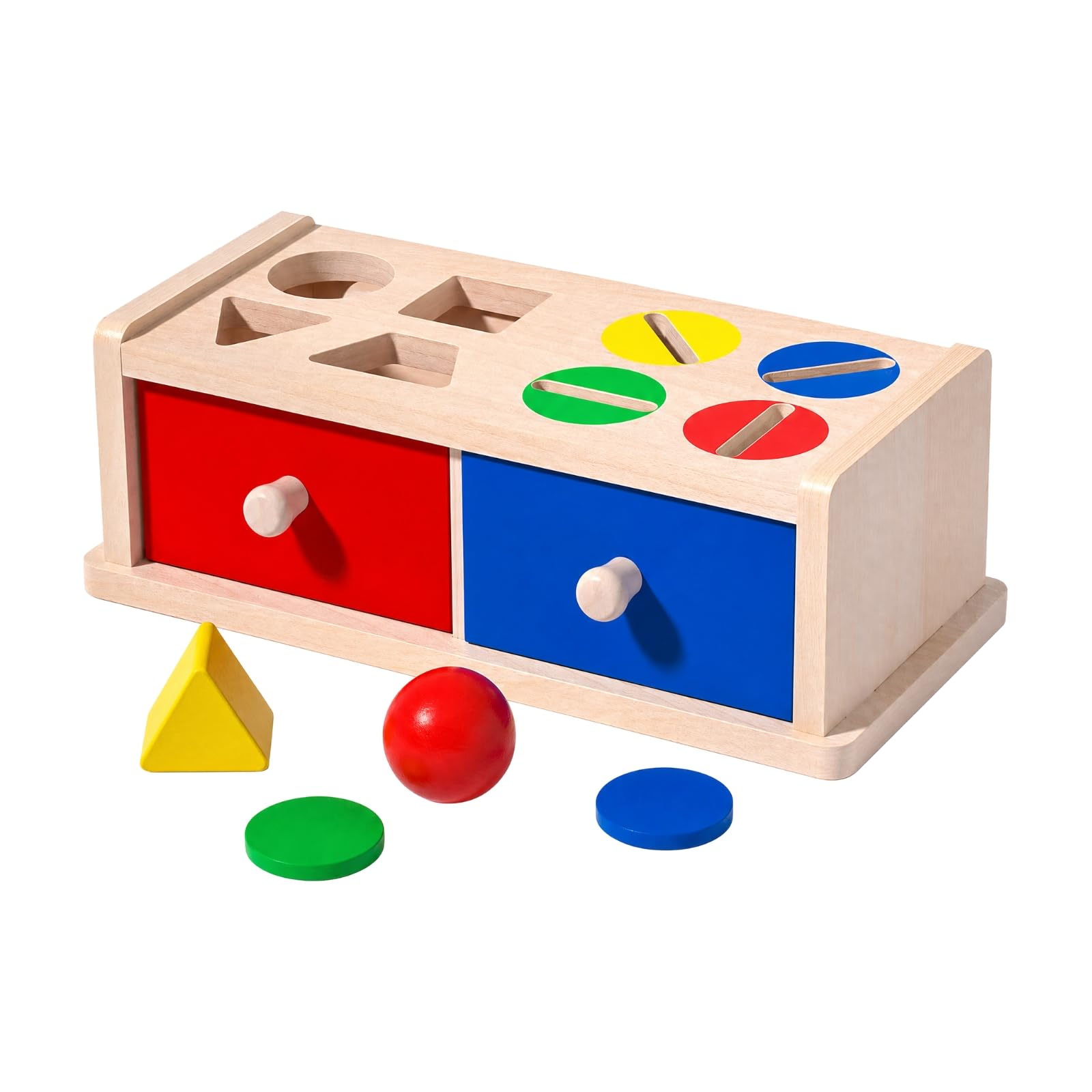 Harilla Scatola di Attività in Legno con Cassetto Colorato Scatola di Apprendimento con Sagomate Resistente Giocattolo Educativo per Bambini Piccoli, Stile B