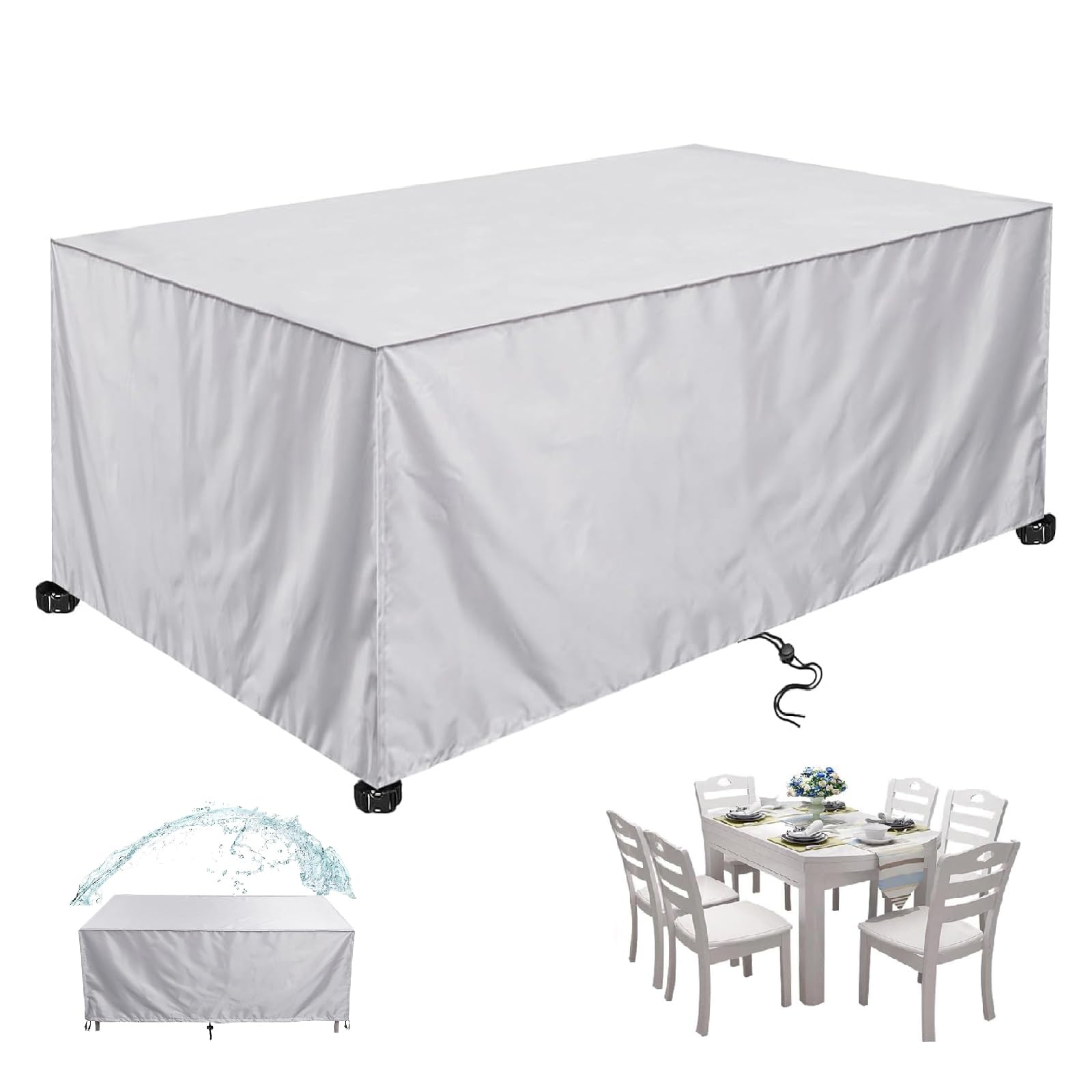 Garden Furniture Covers Waterproof 195x75x75cm/LxWxH Outdoor Patio Rattan Cube Table Covers Windproof Anti-UV 420D Oxford Fabric Rectangular Garden Table Cover for Outside and Chair Sofa