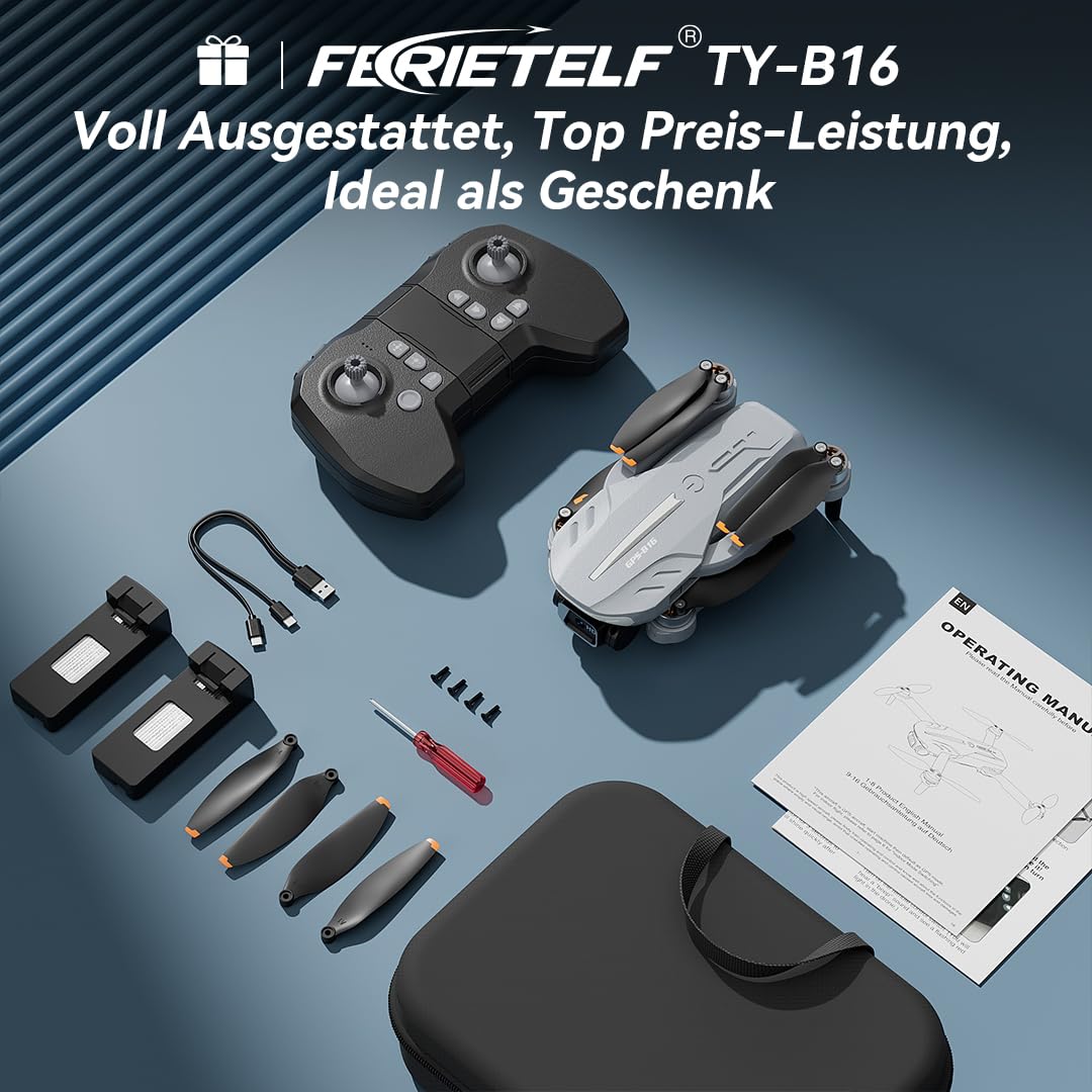 B16 GPS Drohne mit Kamera 4K für Erwachsene, Bürstenloser Motor, 5G FPV RC- Quadrocopter mit Auto Rückkehr & Auto Folgen, Flugzeit 50 Minuten, C0 Faltbar Drohne für Anfänger, unter 249g