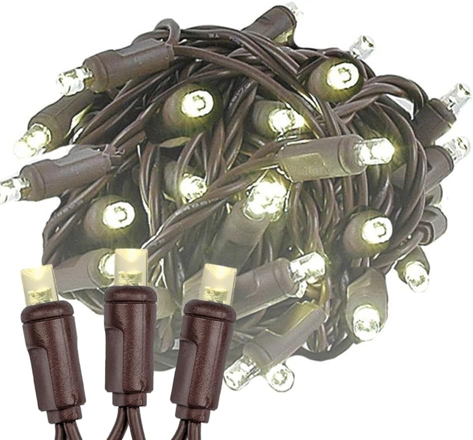 12-Pack CASE 50ft 100 LED Warm White Christmas String Lights, 6" Spacing on Brown Wire, UL Listed IP55 Commercial Grade Xmas Lights for Outdoor/Indoor, Dimmable, Connectable