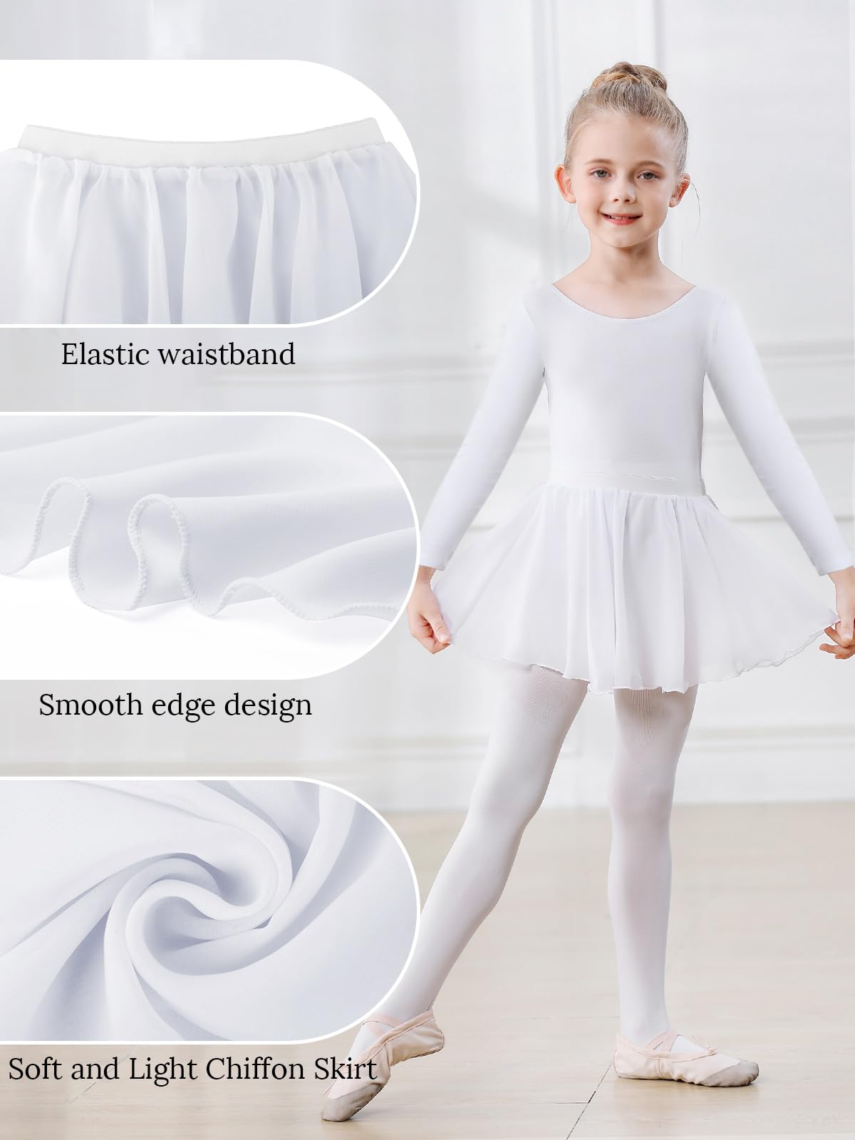 Ballettkleidung Mädchen Ballettkleid Langarm Ballettanzug Kinder Balletttrikot Tanzkleid Baumwolle Tanzbody mit Ballettrock Tütü Ballerina Kleid 3-11 Jahre