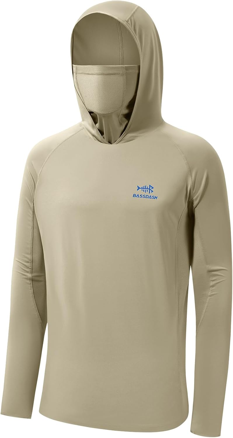 BASSDASH UPF 50+ Men’s Long Sleeve Fishing Shirt with Mask UV Neck Gaiter Hoodie