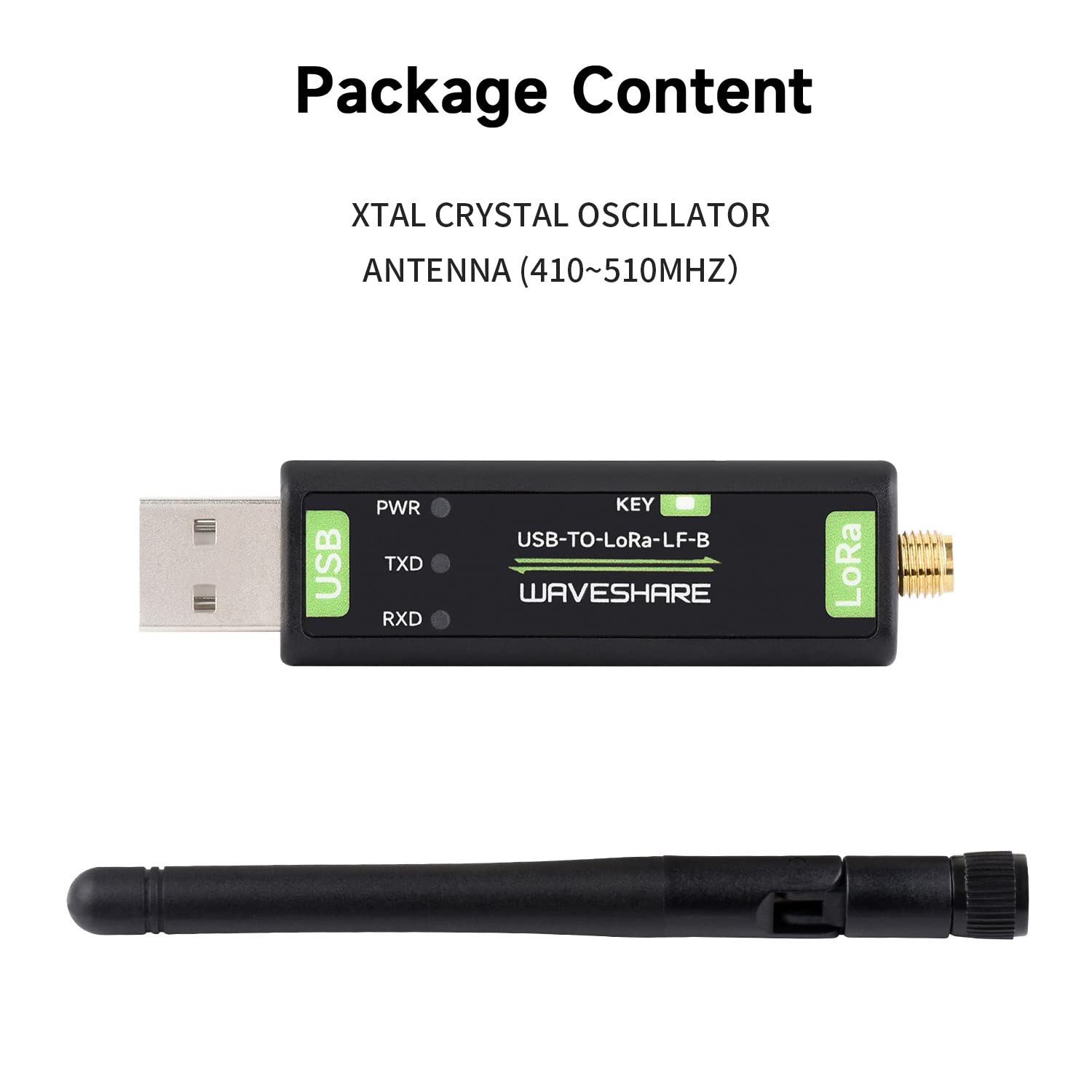 Waveshare USB to LoRa Data Transfer Module LF-B, Based On SX1262, Suitable For Data Acquisition In Industry And Agriculture,XTAL crystal oscillator,410~510MHz frequency for Asia and Europe