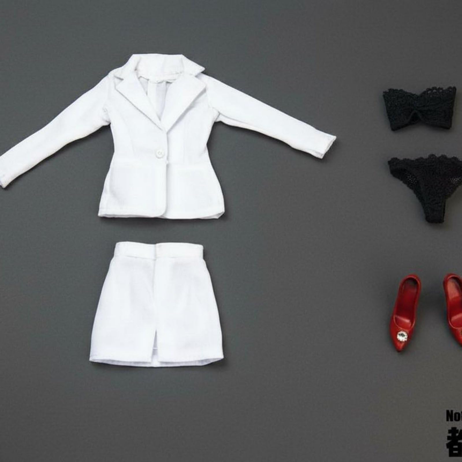 Traje de Oficina para Mujer Combinado con Falda Lencería y Zapatos con Material Textil Alta Visual Adecuado para Coleccionistas y Escenarios Empresariales en Miniatura, Blanco