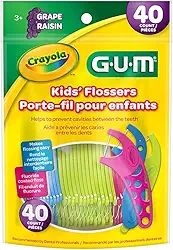 Flosser GUM Crayola, Fio Dental Infantil com haste, Sabor Uva, 40 unid.