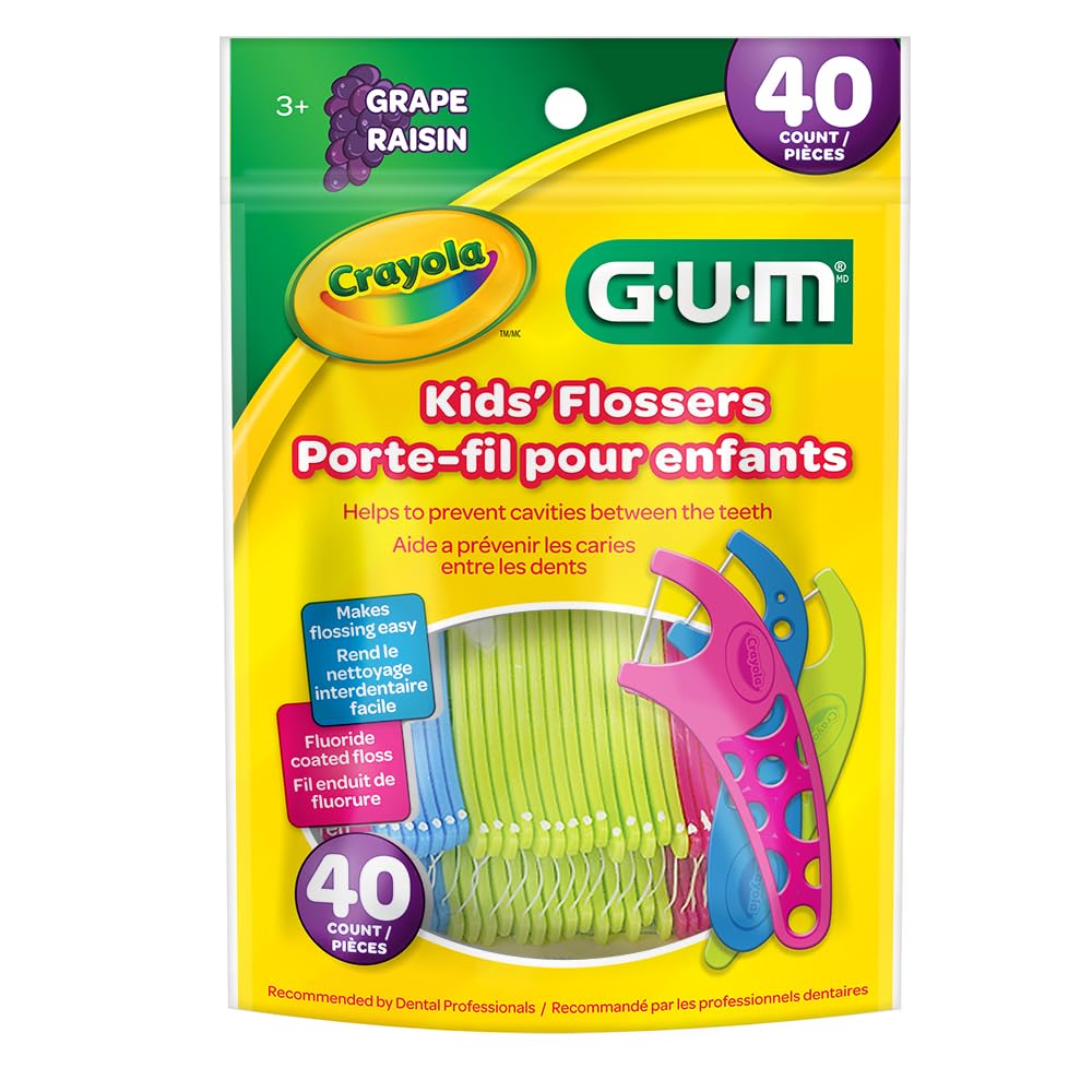 GUM Crayola Kids' Flossers, Grape, Fluoride Coated, Ages 3+, 40 Count