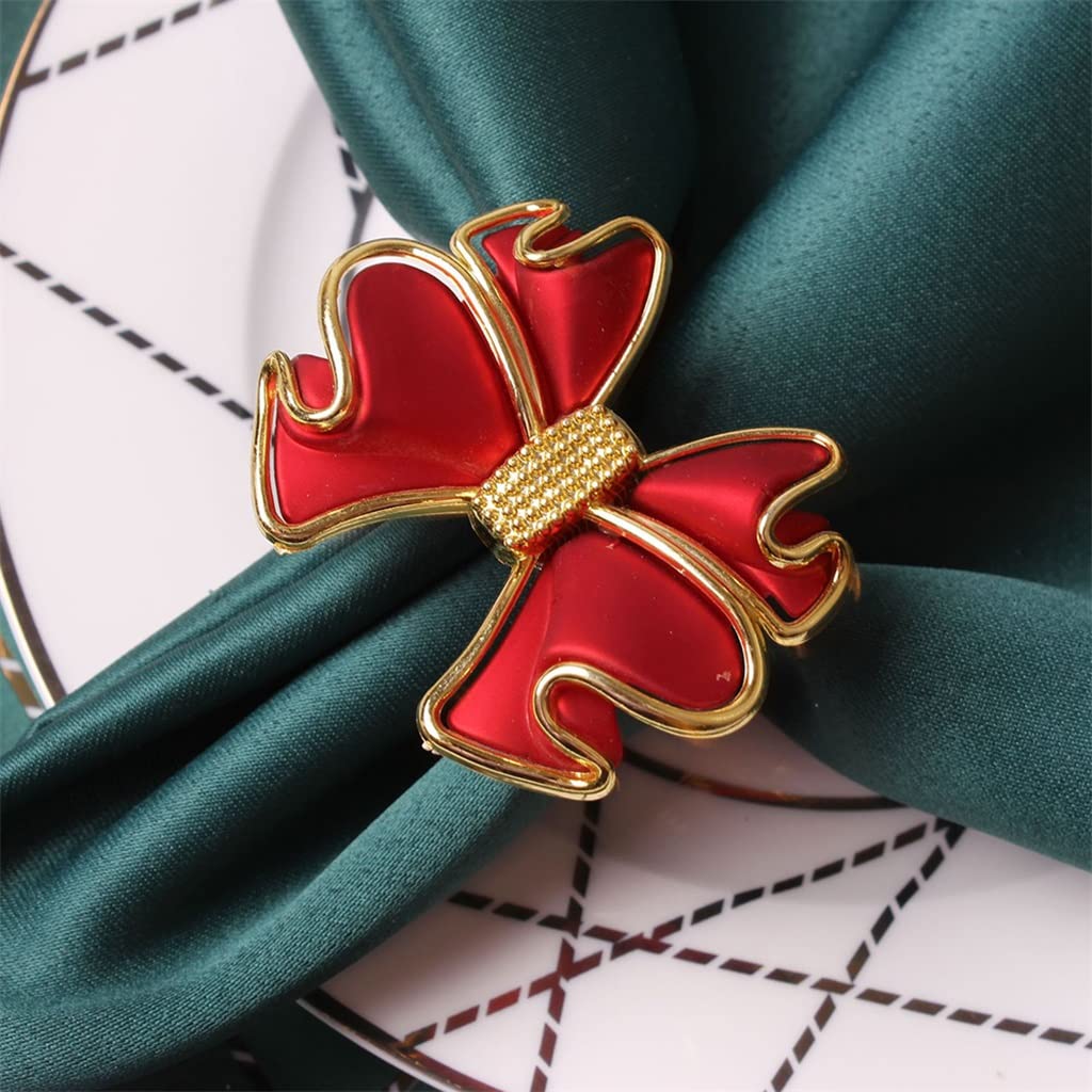 Weihnachten rote Schleife Serviettenringe Schnalle mit Diamant Tischdekoration Weihnachten Gold Serviettenhalter Urlaub Party Tischdekoration (D Einheitsgröße)