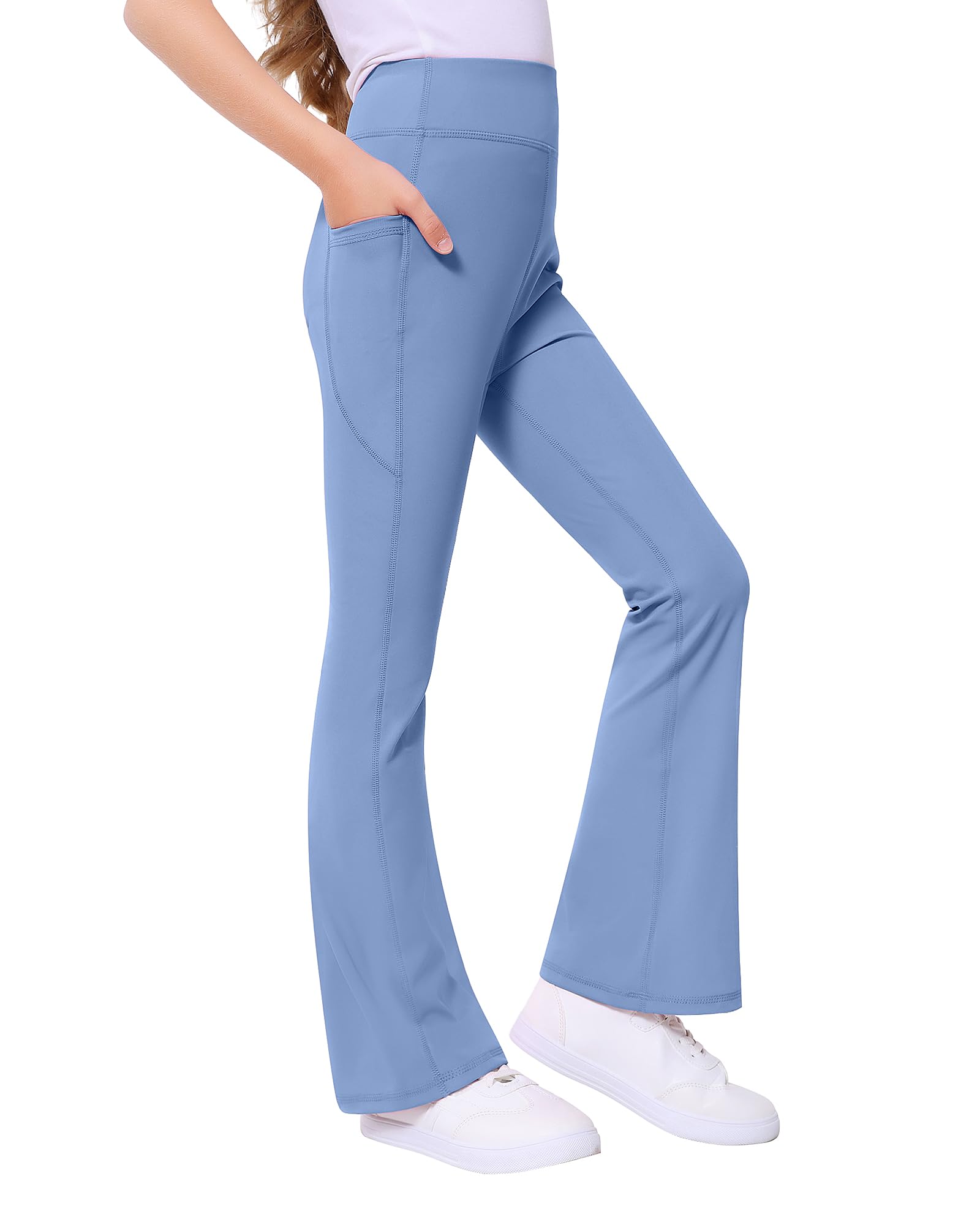 ANTLOOWW Sportleggings Mädchen Schlaghose Mädchen Sporthose mit 2 Taschen für Kinder Elastische Flared Leggings für Gymnastics Jogging,Training,Yoga