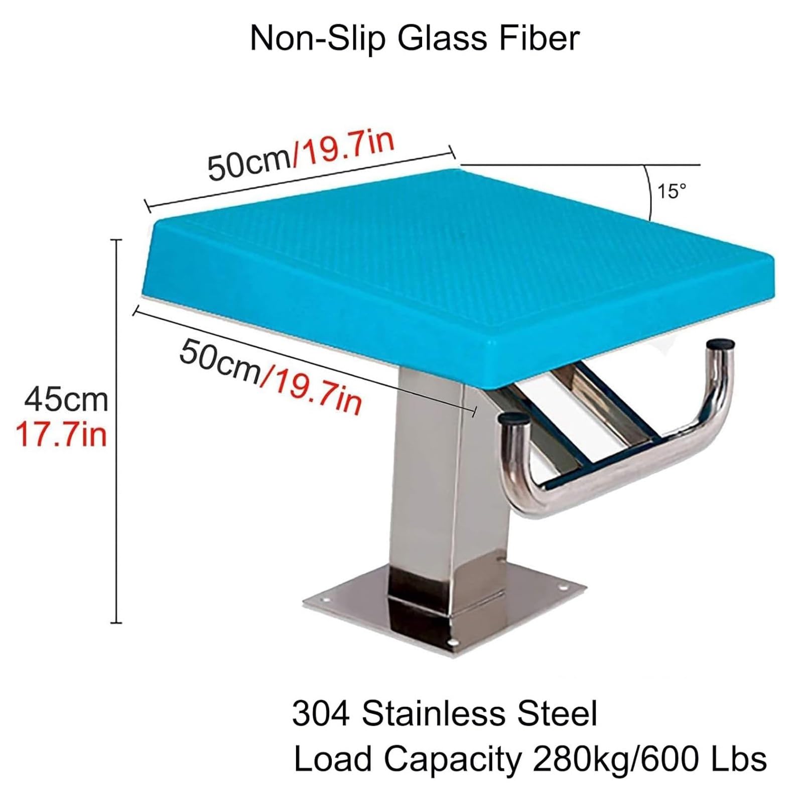 Piattaforma Subacquea con Base in Acciaio Inox, Superficie Antiscivolo, Inclinata a 9°, Portata 299,4 kg per Piscina