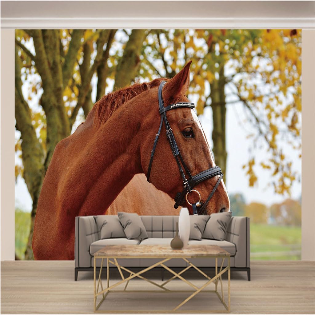 Papier peint panoramique 3D chevaux format XXL pour salon et bureau