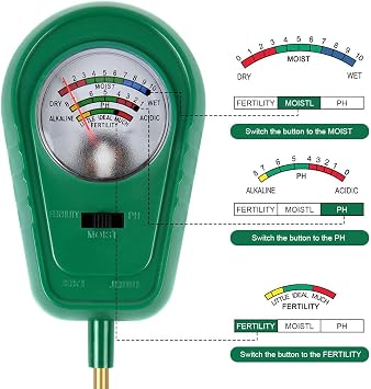 Soil Moisture Meter, 3-in-1 Soil Moisture/Fertility/pH Tester