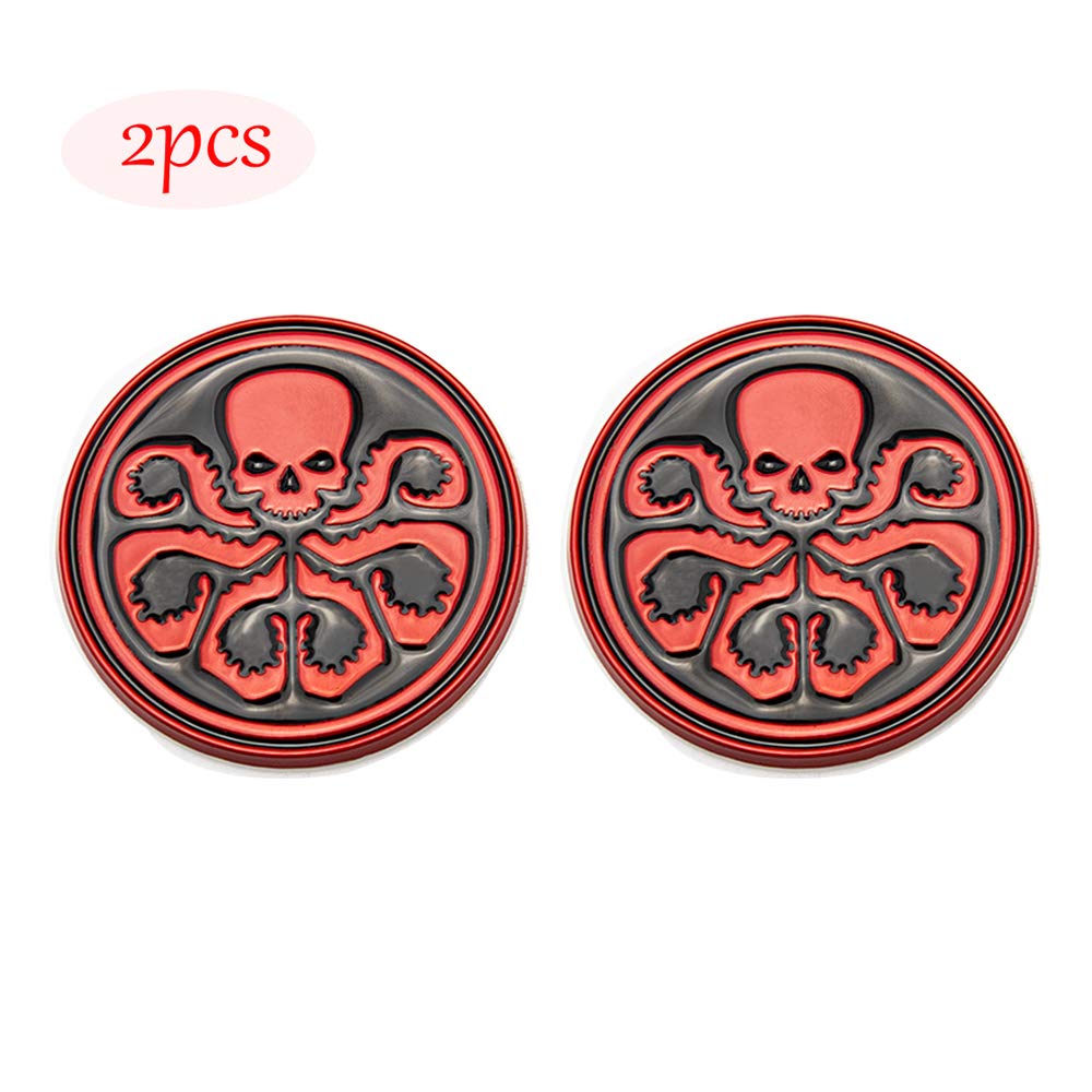 CARRUN 2PCS 3D HYDRA Marvel Skeleton Skull Octopus Animal Hot Metal Stickers Car Styling Motorcycle Accessories Badge Label Emblem Car Stickers (Red)