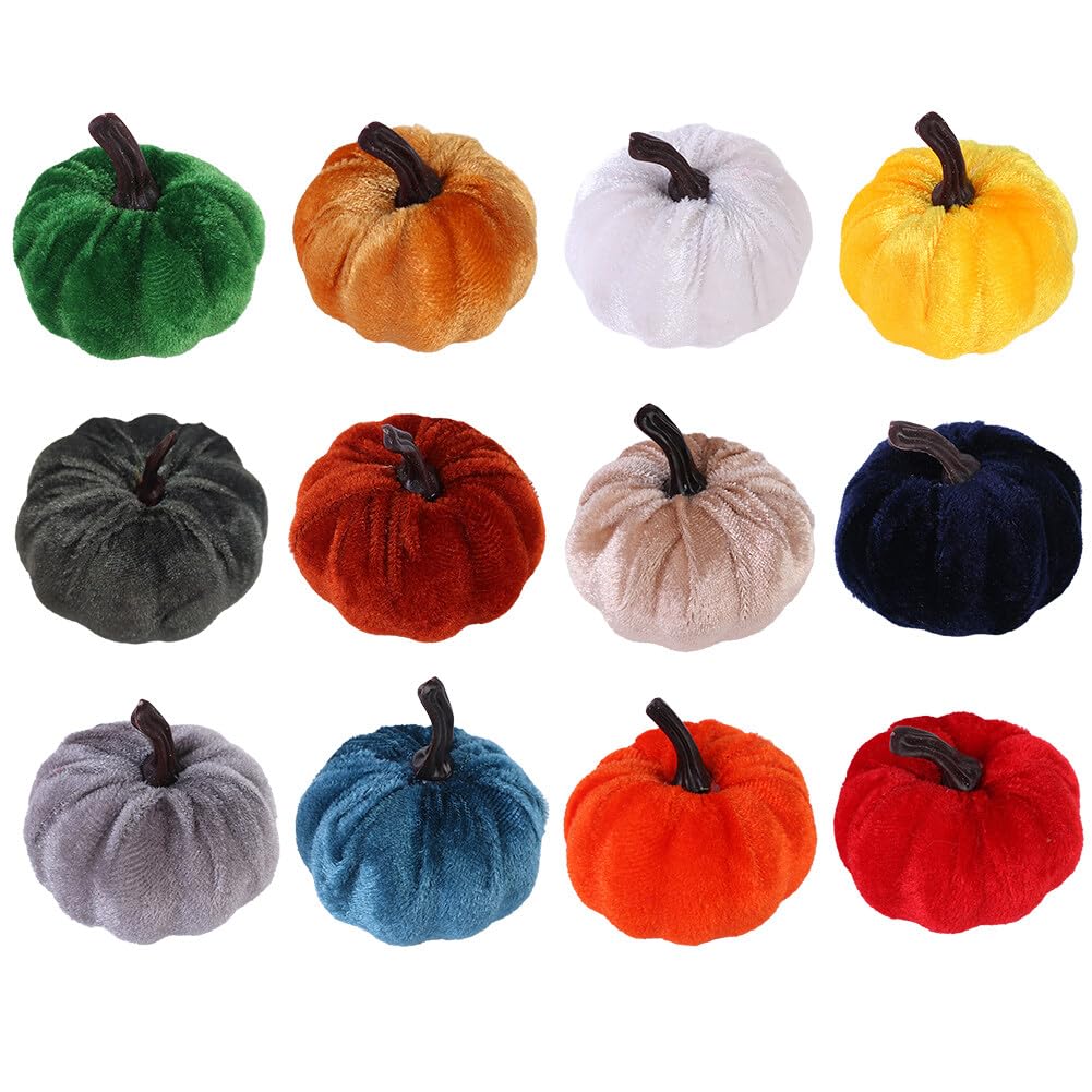 Zcargel Fabric Pumpkin Props 12PCS Simulated Pumpkin Ornament Artificial Pumpkins Model Ornaments Realistic Pumpkin Faux Fall Harvest Pumpkins for Thanksgiving Halloween Decoration