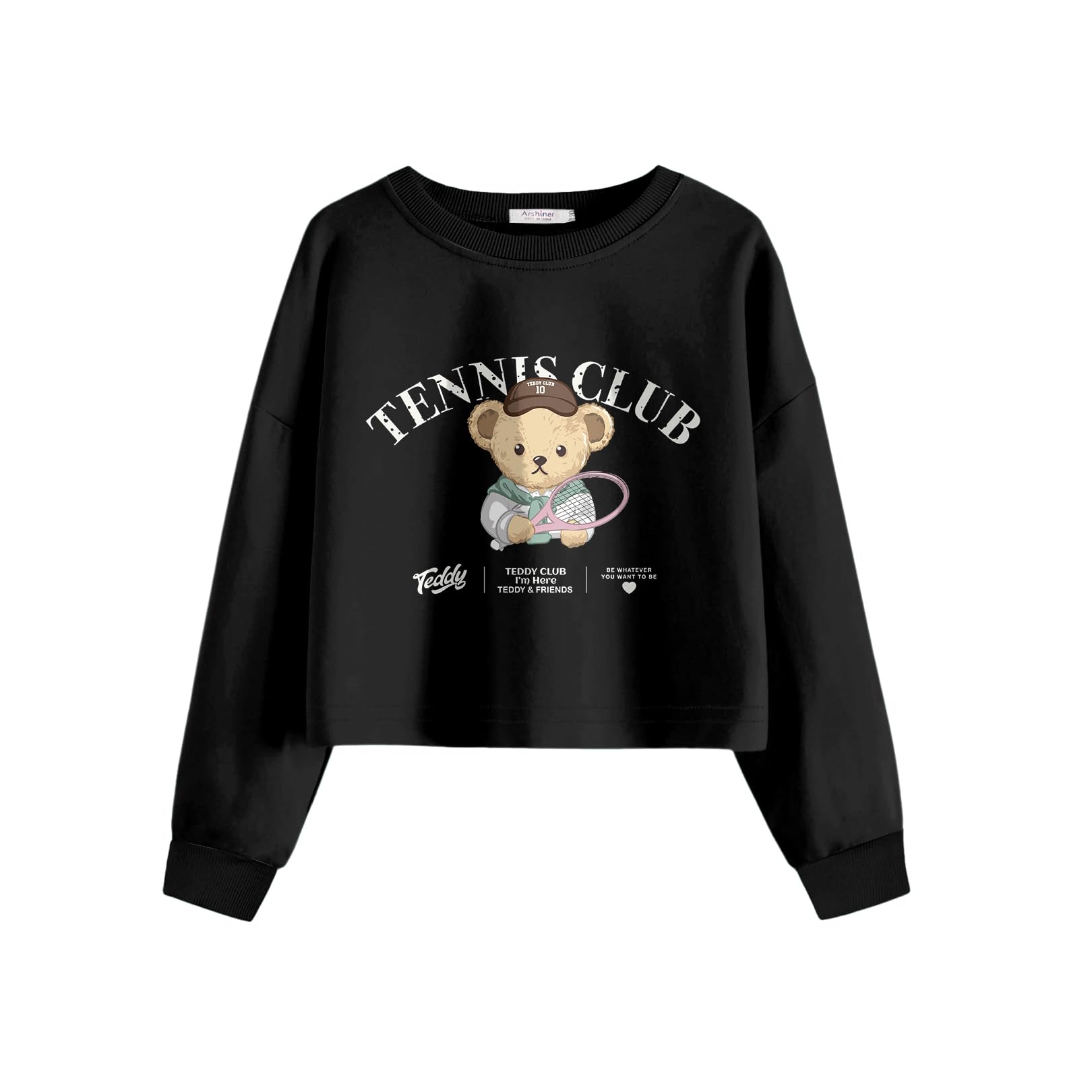 Arshiner Girls Crop Tops Kids Long Sleeve Pullover Sweatshirts Girls Cropped Crewneck Sweatshirt for Teen Girl