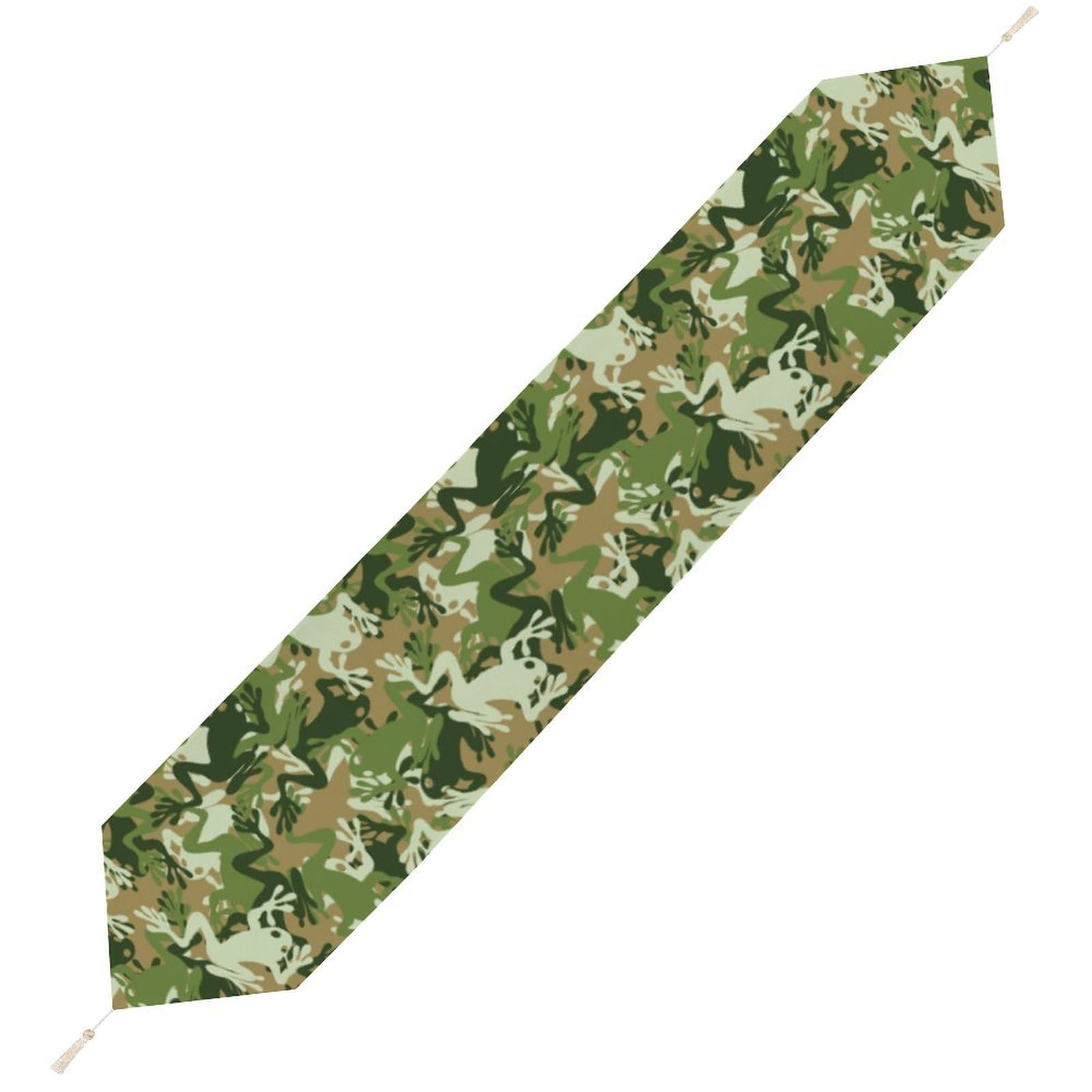 JZemdybill 178*33cm Table Runner with Tassel, Frog Camouflage Table Runner, Table Decoration for Kitchen, Party, Restaurant