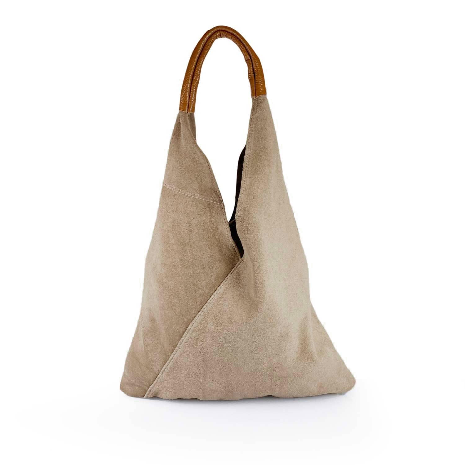 Borsa Hobo Donna, Borsa Sacca in Pelle Camoscio, Borsa a Spalla, Borsa in Pelle Scamosciata Donna Made in Italy