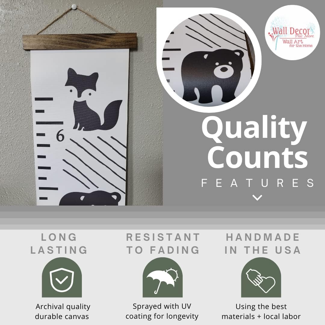 Woodland Animals Canvas Growth Chart for Wall Nursery Decor - Ready to Hang Kids Height Chart - Height Ruler Wall Hanging