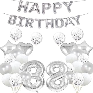 GLZLMM 38th Birthday Balloon 38th Birthday Decorations Silver 38 Balloons Happy 38th Birthday Party Supplies Number 38 Foi...
