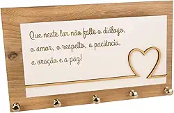 BRIRILINE Porta-Chaves e Cartas Paz em Familia - Organizer Minimalista de MDF Laminado e Metal Niquelado para 5 Chaves e Correspondências