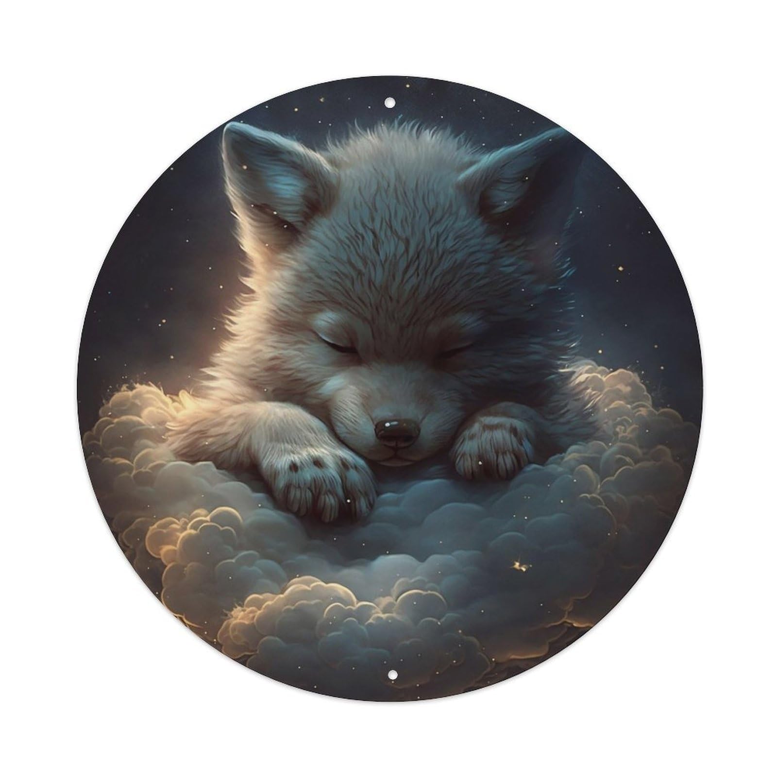 Animals Artwork The Wolf That Sleeps on The Clouds Vintage Metal Tin Sign Plaque Wall Decor for Cafe, Club Bar, Office, Garden Metal Poster 8x8Inch