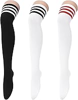 Vista 52 de Zando Paquete de 6 calcetines de algodón para mujer, por encima de la rodilla, calcetines a rayas para botas y calentadores de piernas para uso 6