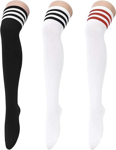 Miniatura 52 de Zando Paquete de 6 calcetines de algodón para mujer, por encima de la rodilla, calcetines a rayas para botas y calentadores de piernas para uso 6