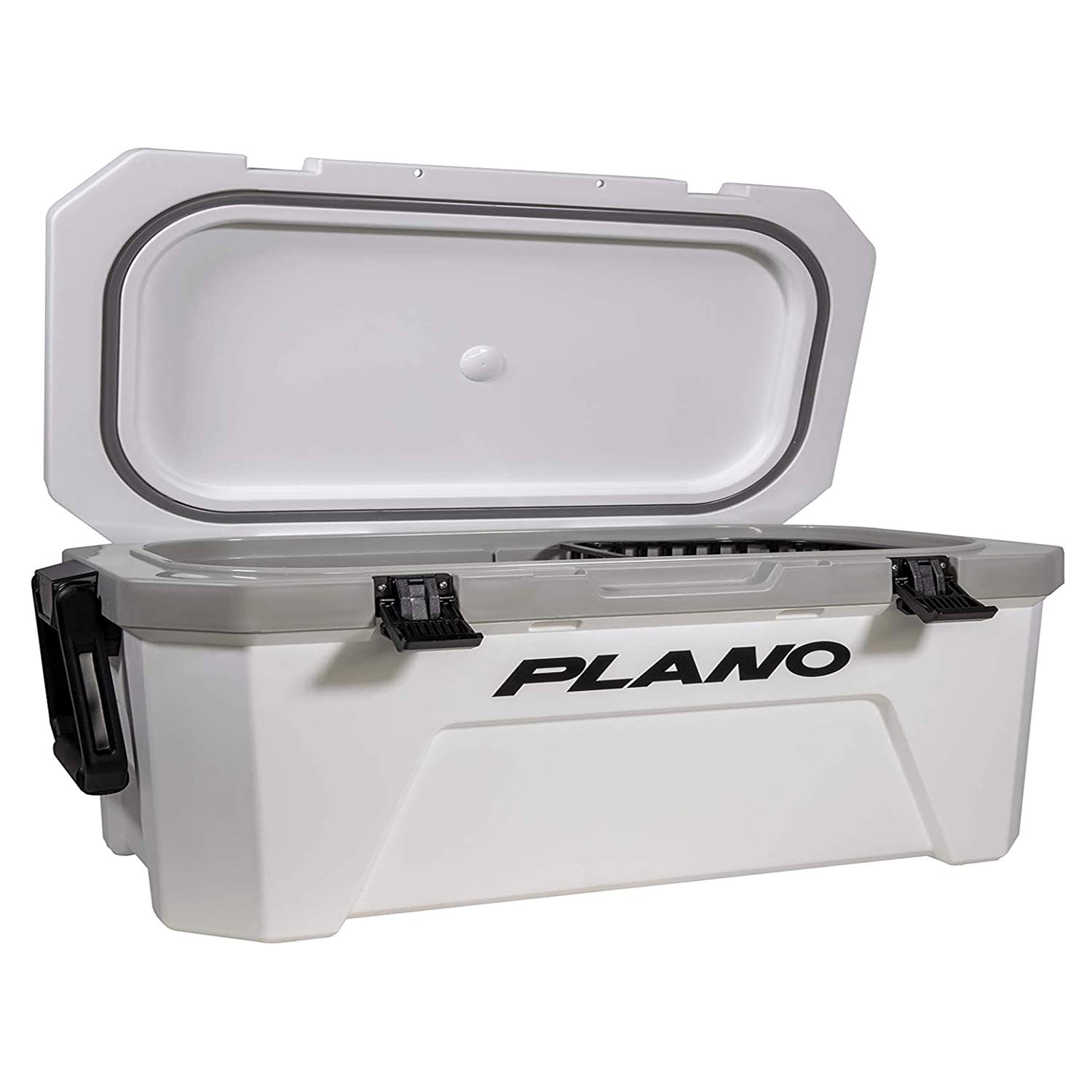 Plano Frost - Hielera rígida de 21 Cuartos de galón, Incluye Cesta Seca, pequeña, Blanca y Negra, Duradera, hielera aislada para Camping, Pesca y portón Trasero