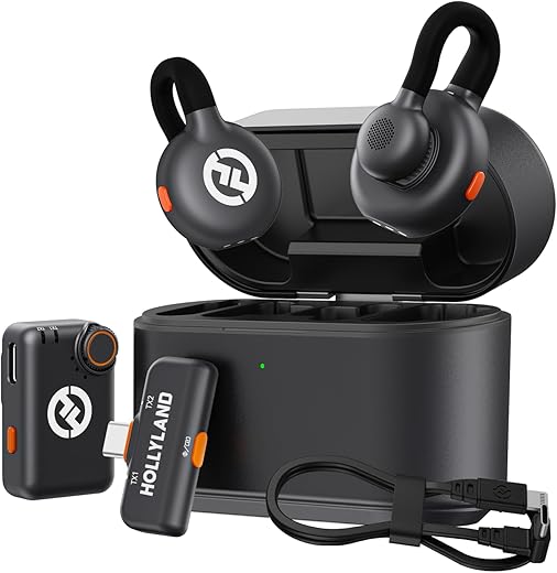 Hollyland Lark M2S Combo (Camera RX+USB-C RX) Wireless Microphone for iPhone/Camera/Android/PC, Titanium Clip, Noise Cancelling, 30H Use, for YouTube, Content Creation, (with Lightning Cable, No RX)