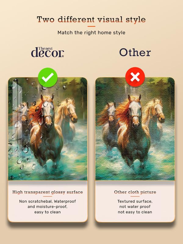 The Next Decor Wild Waterscape Horses Wood Glass Finish Wall Art Decorative Painting for Living Room, Bedroom, Dining Room (Size: 18x12 Inches) 4